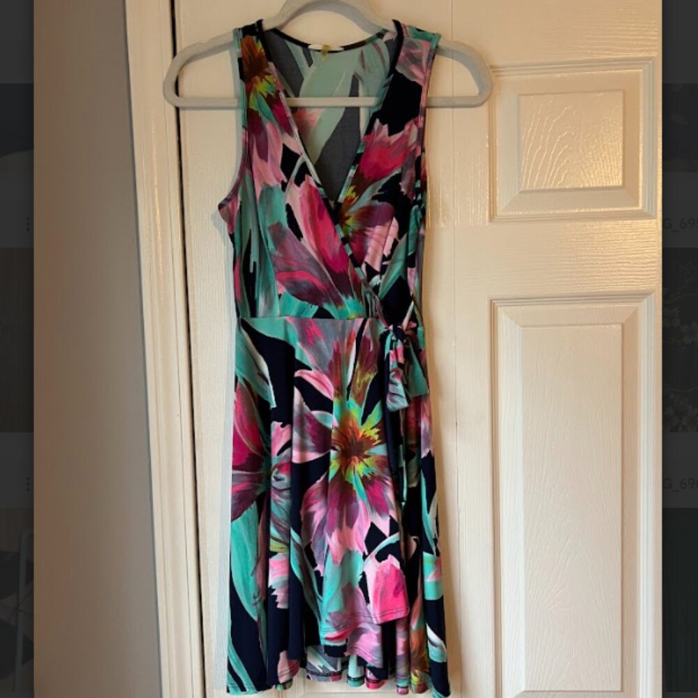 Tropical floral wrap dress
